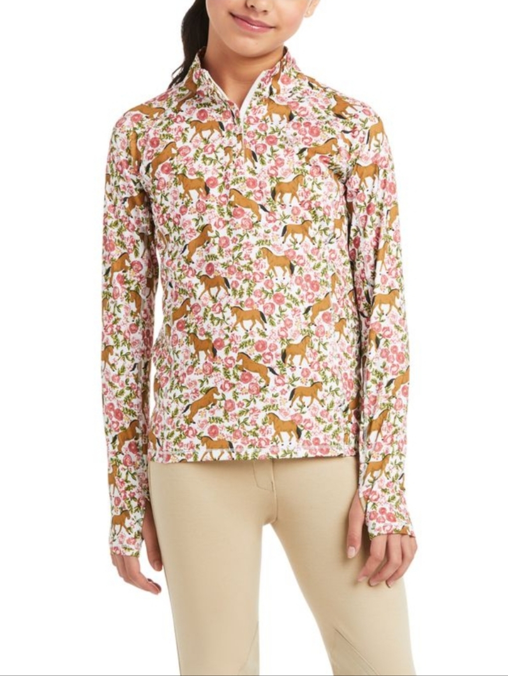 ARIAT Tek Youth Lowell 2.0 1/4 Zip Baselayer Sea Salt Floral Horse Riding Size S